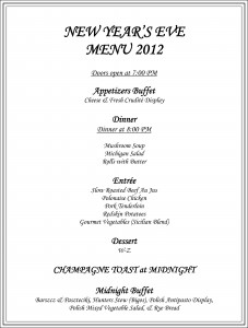 New Year’s Eve Menu 2012