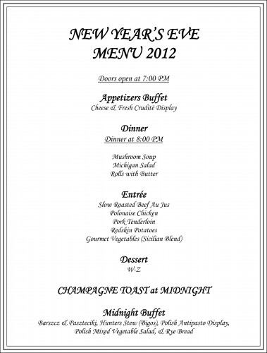 New Year’s Eve Menu 2012