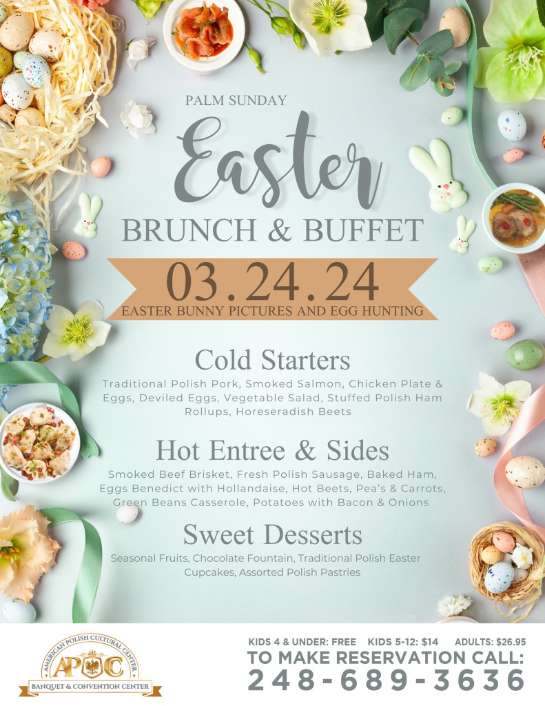 March 24 2024 Easter Brunch Buffet American Polish Cultural Center   Easter Brunch Invitation Menu 2024 